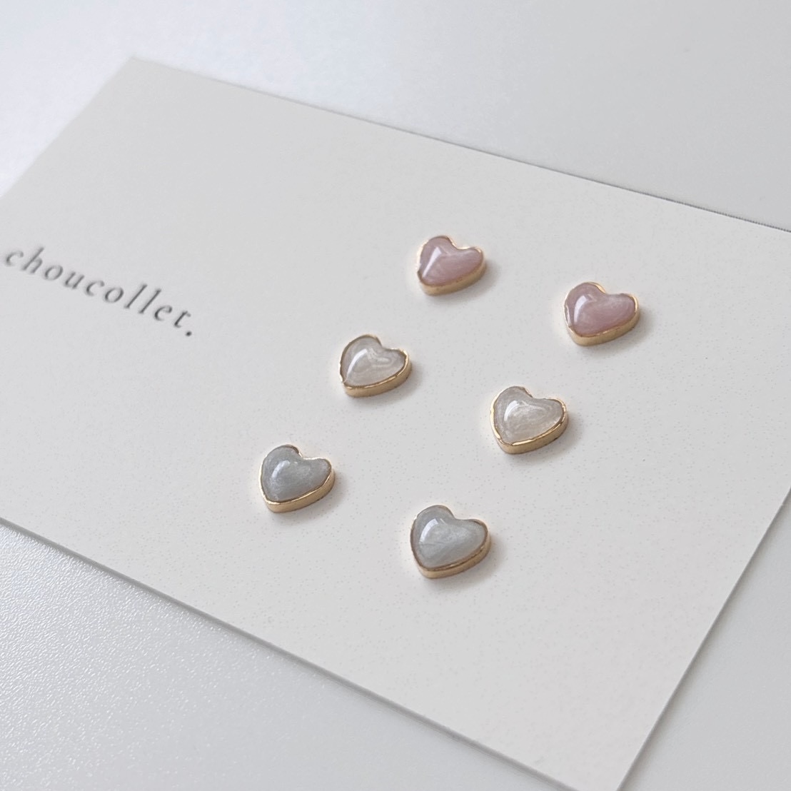 Mini Heart Perl Set|小ぶり ハートピアス レジン 全3色セット|choucollet.