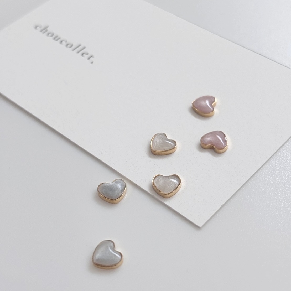 Mini Heart Perl|小ぶり ハートピアス レジン 全3色|choucollet.